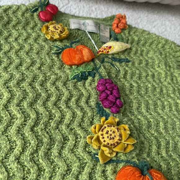 Rare Design Options Philip & Jane Gordon Green Veggie Garden Cardigan Sweater L - Picture 7 of 14